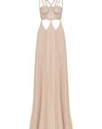 Abito lungo in scuba con placcatura trasparente e gonna in chiffon - Monique Garçonne