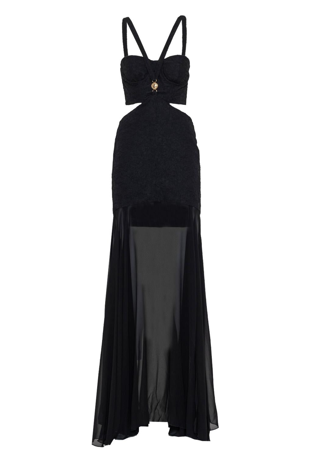 Abito lungo in tessuto effetto stropicciato e chiffon - Monique Garçonne