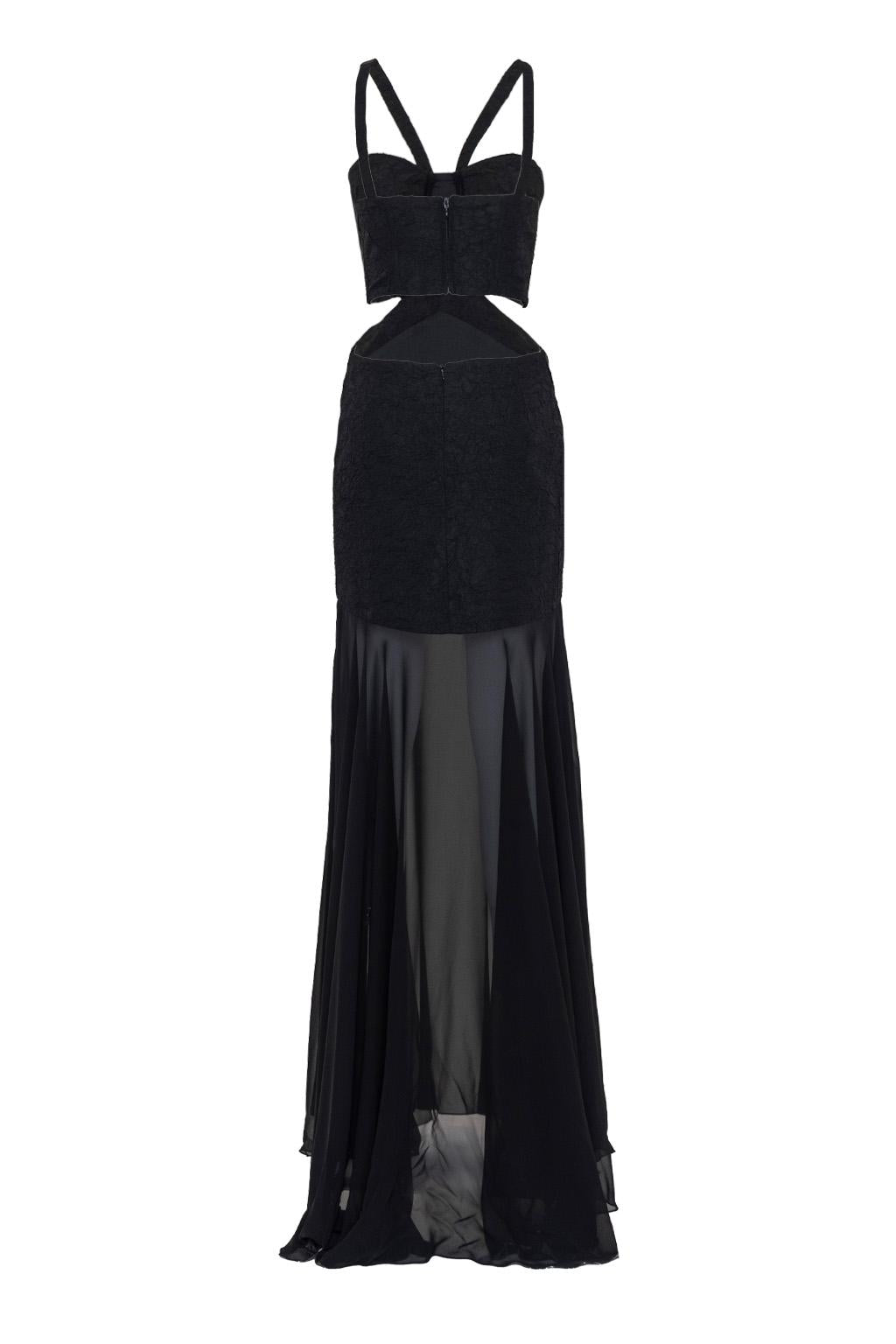 Abito lungo in tessuto effetto stropicciato e chiffon - Monique Garçonne