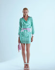 Mini dress in raso di viscosa stampato