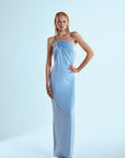 Abito lungo monospalla aderente in jersey con bretella in paillettes