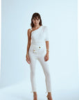 Blusa monospalla drappeggiata in jersey