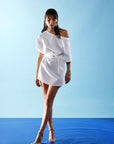 Mini dress con scollo a barca in popeline di cotone