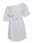 Mini dress con scollo a barca in popeline di cotone