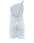 Mini dress monospalla aderente con bretella in paillettes realizzato in jersey