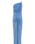 Abito lungo monospalla aderente in jersey con bretella in paillettes