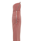 Abito lungo monospalla aderente in jersey con bretella in paillettes