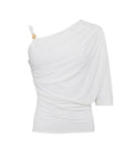 Blusa monospalla drappeggiata in jersey