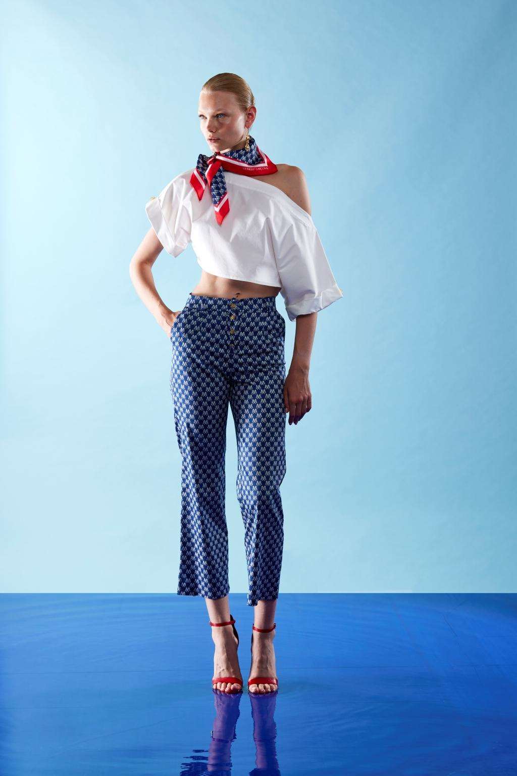 Pantalone palazzo alla caviglia in cotone stampato - Monique Garçonne