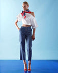 Pantalone palazzo alla caviglia in cotone stampato - Monique Garçonne