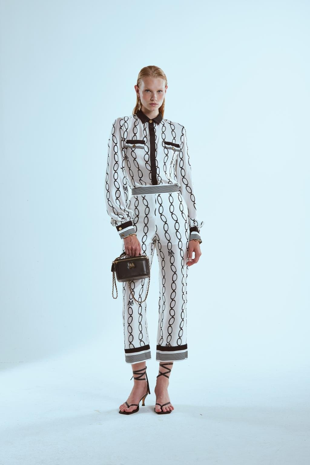 Pantalone palazzo alla caviglia in raso di viscosa stampato - Monique Garçonne