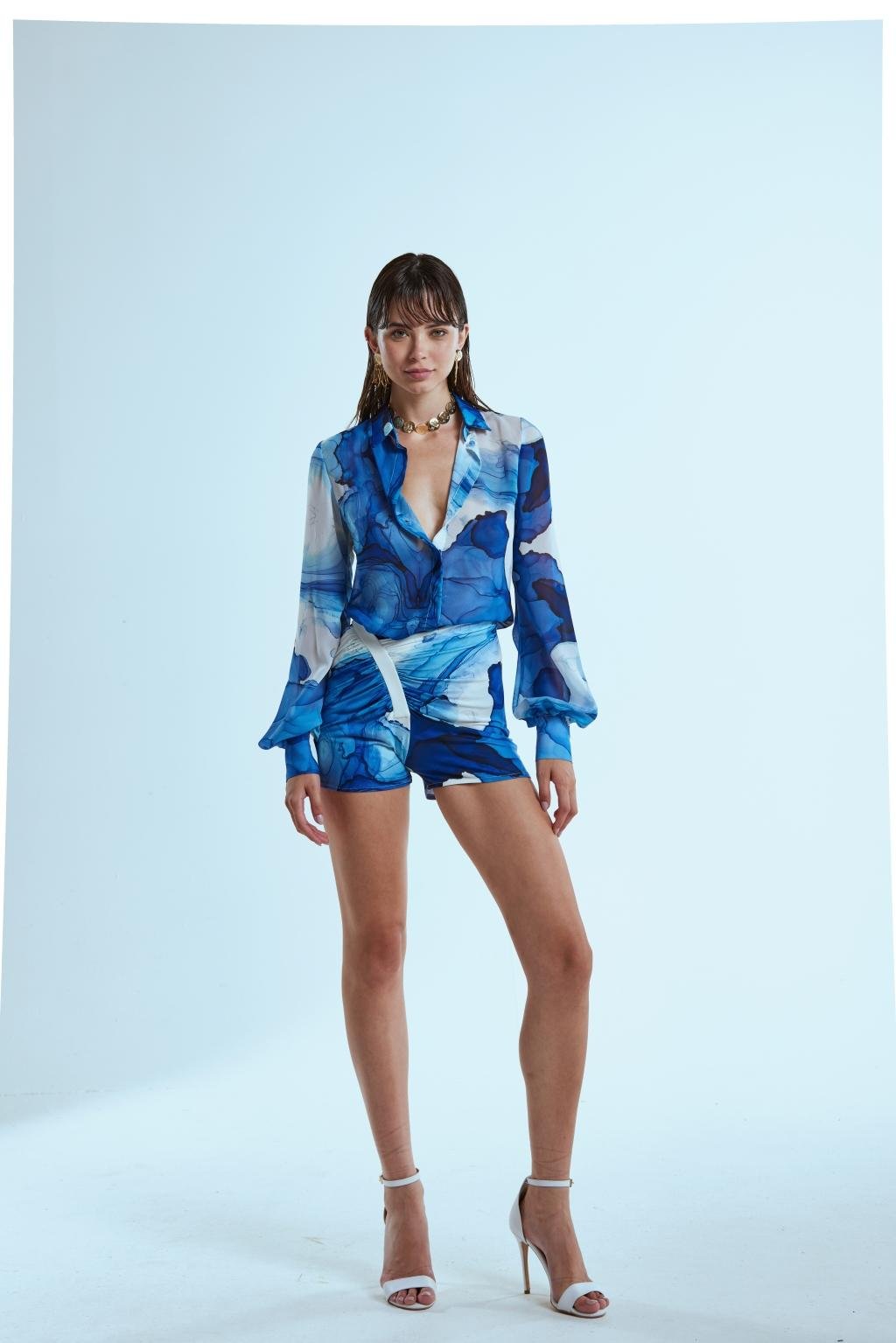 Short drappeggiato in jersey stampato - Monique Garçonne