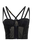 Top crop corsetto in raso duchesse e rete elastica - Monique Garçonne