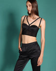 Top crop corsetto in raso duchesse e rete elastica - Monique Garçonne