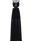 Abito lungo in scuba con placcatura trasparente e gonna in chiffon - Monique Garçonne