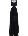 Abito lungo in scuba con placcatura trasparente e gonna in chiffon - Monique Garçonne