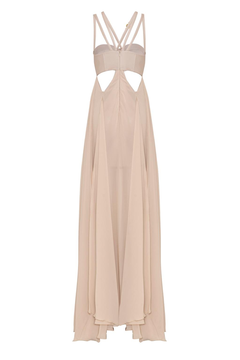 Abito lungo in scuba con placcatura trasparente e gonna in chiffon - Monique Garçonne