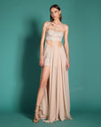 Abito lungo in scuba con placcatura trasparente e gonna in chiffon - Monique Garçonne