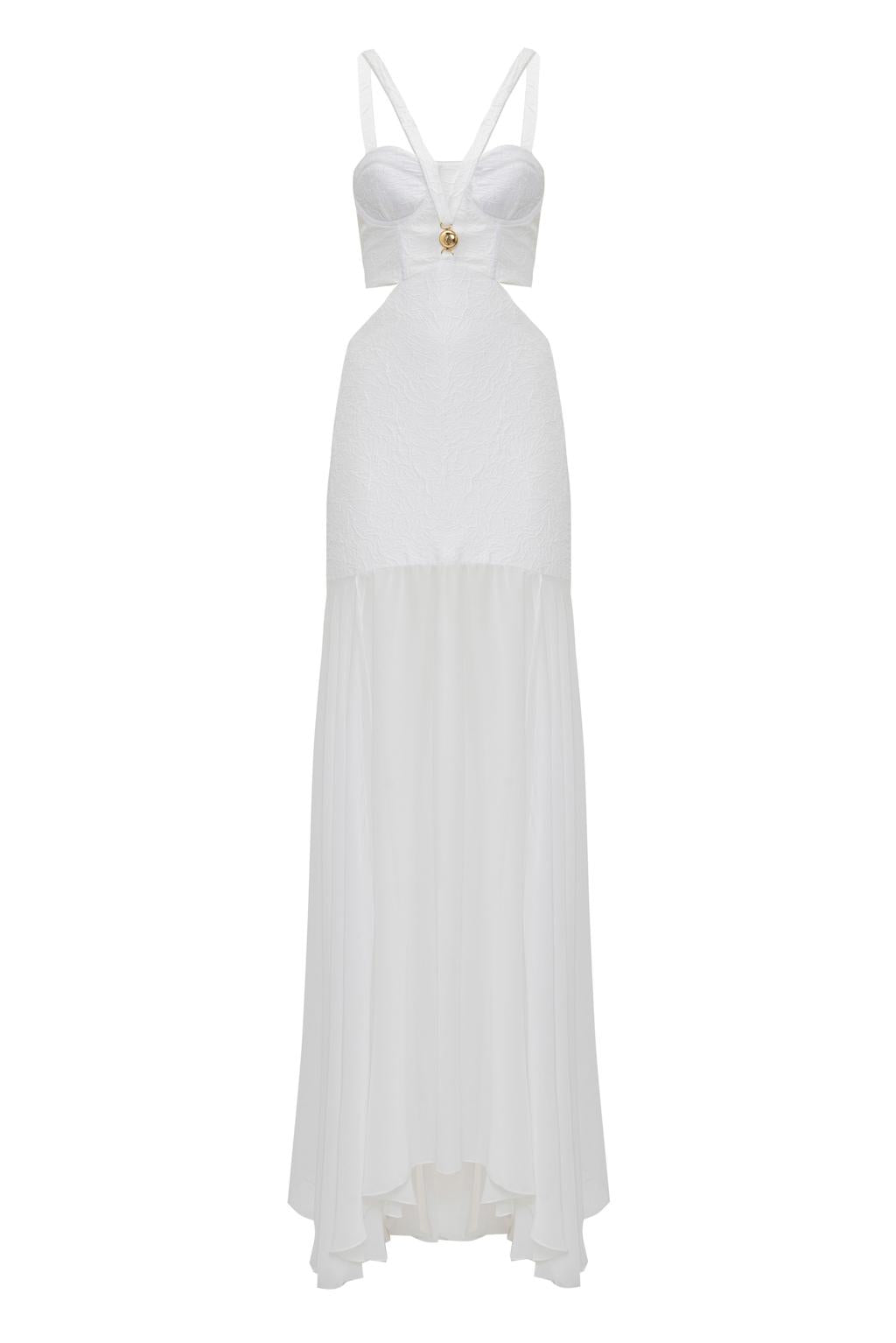 Abito lungo in tessuto effetto stropicciato e chiffon - Monique Garçonne