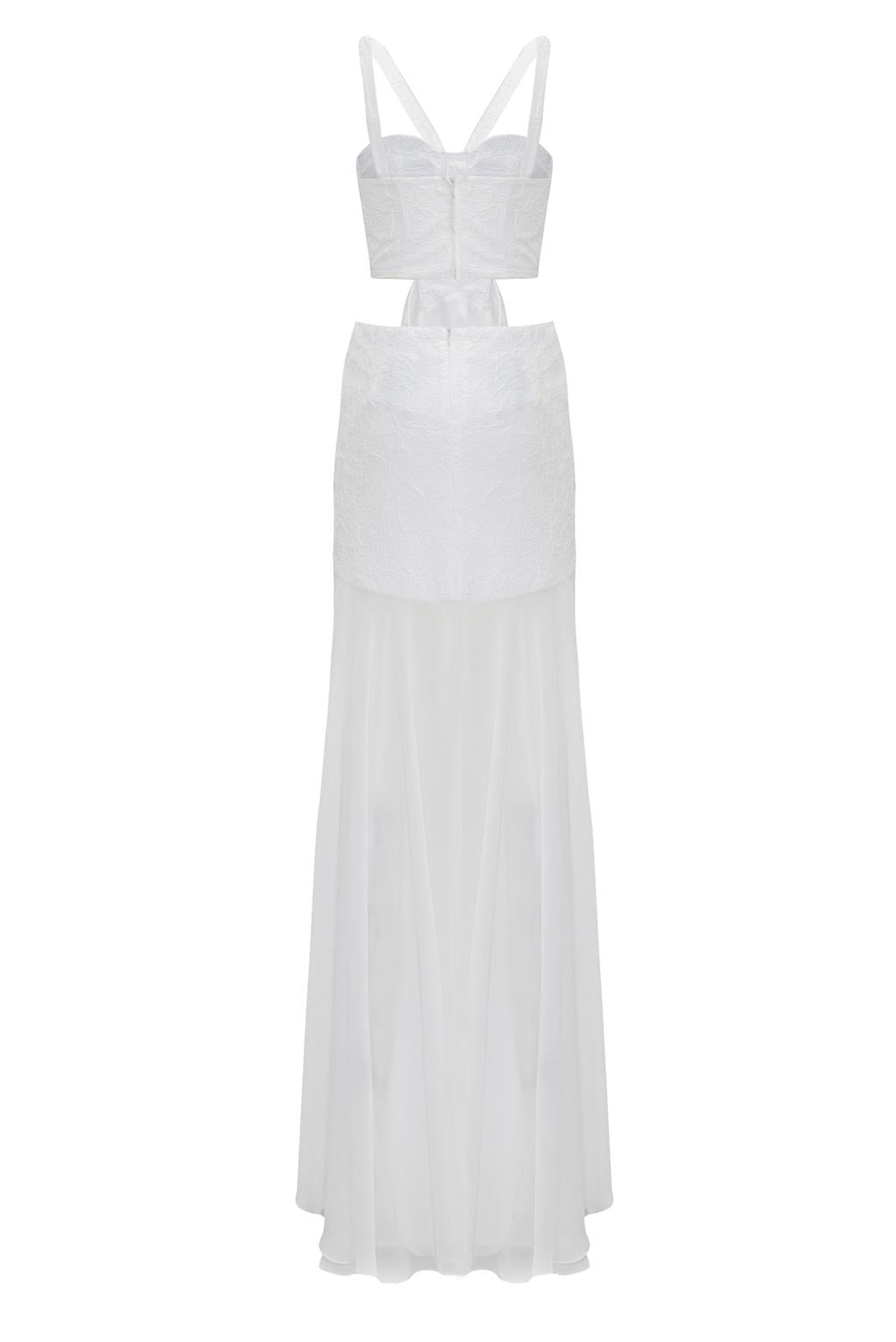 Abito lungo in tessuto effetto stropicciato e chiffon - Monique Garçonne