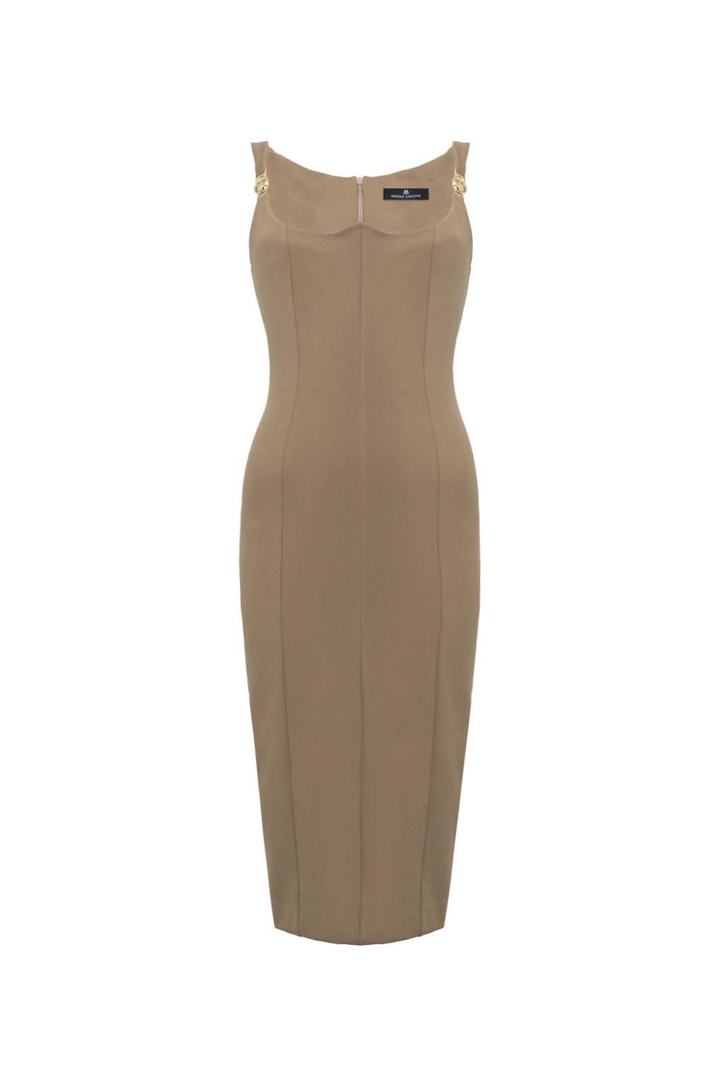 Abito midi aderente in tessuto twill tecnico manolana - Monique Garçonne