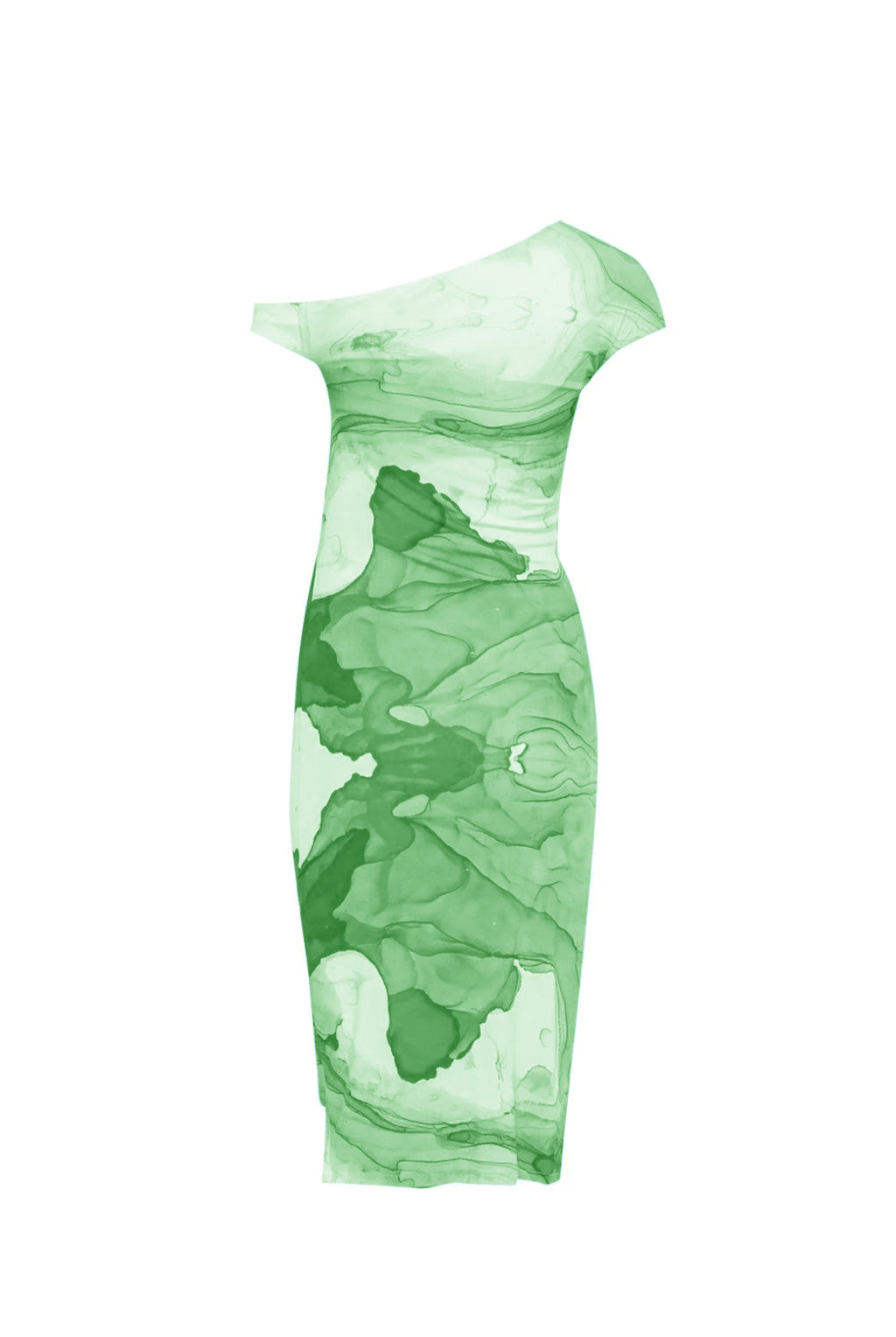 Abito tubino monospalla elegante in stampa Ocean (PROPOSTA)