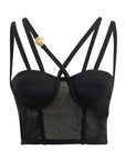 Top crop corsetto  in raso duchesse e rete elastica