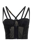 Top crop corsetto  in raso duchesse e rete elastica