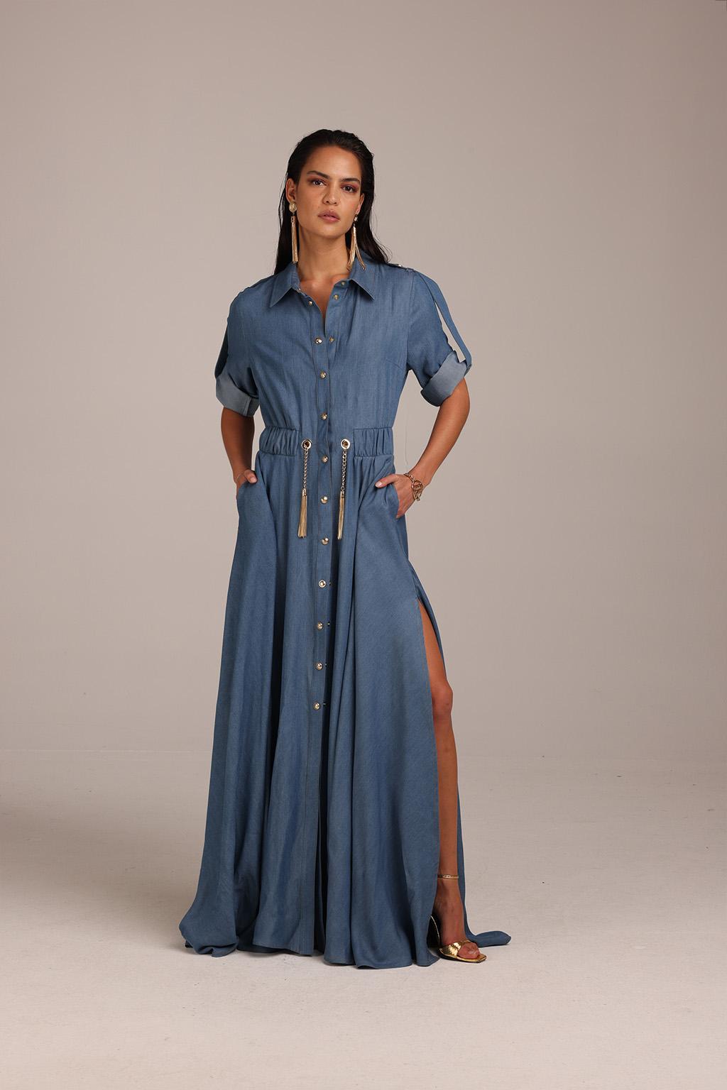 Abito chemisier lungo in chambray