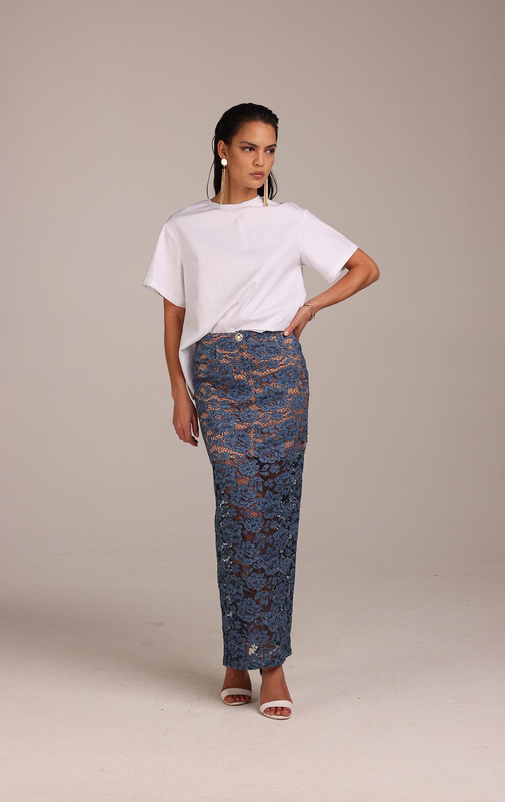 Gonna in pizzo denim