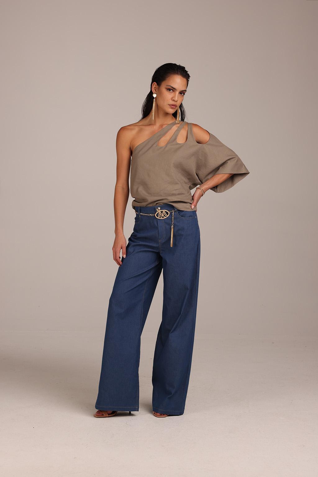 Pantalone palazzo in tela denim