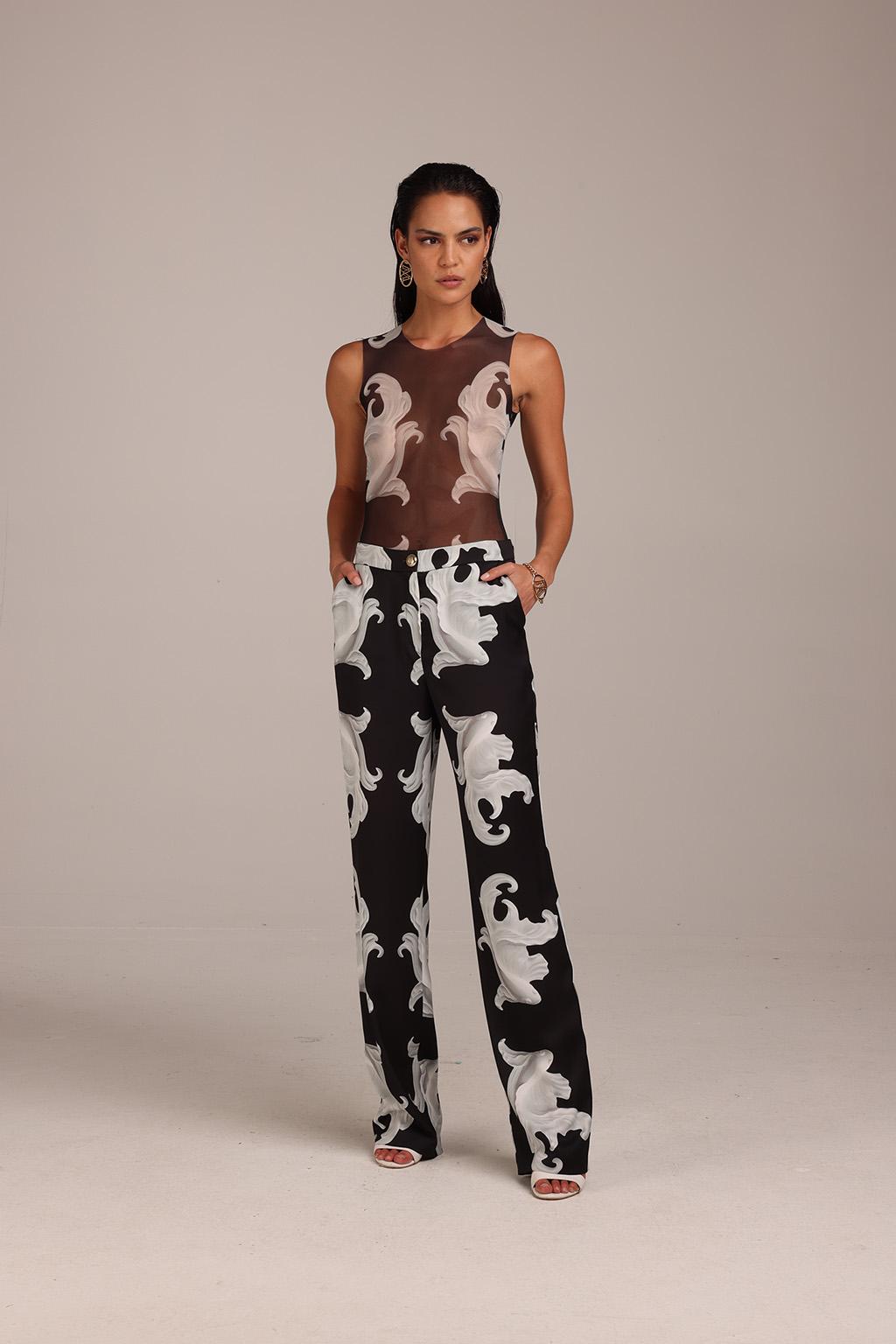 Pantalone in cady satin stampato