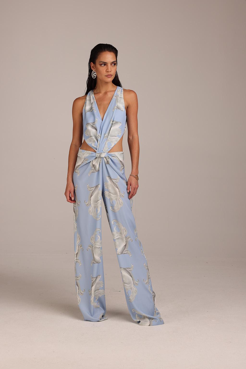 Tuta in fluido crepe stampato