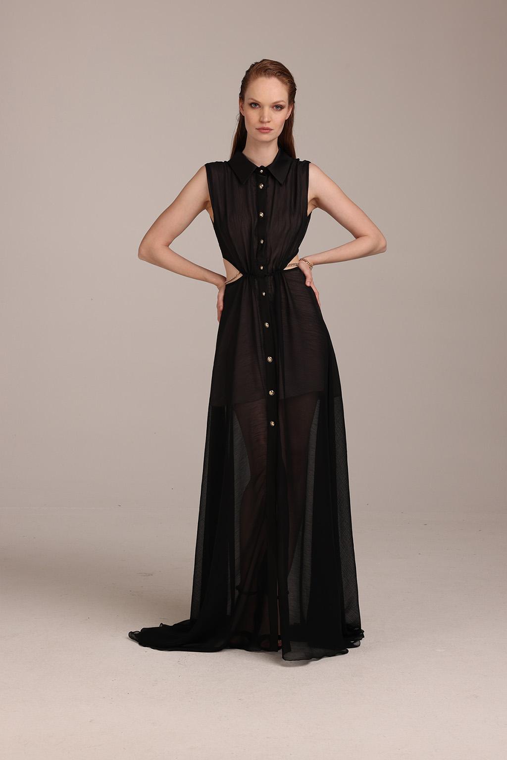 Abito chemisier in georgette goffrata