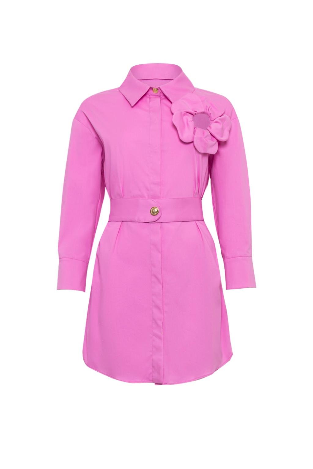 Mini dress camicia con fiore a rilievo in popeline - Monique Garçonne