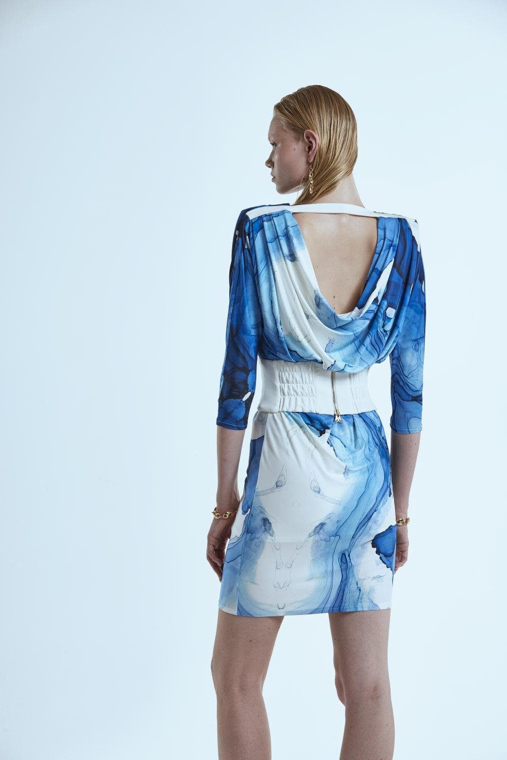 Mini dress con cinturone corsetto in Jersey stampato - Monique Garçonne