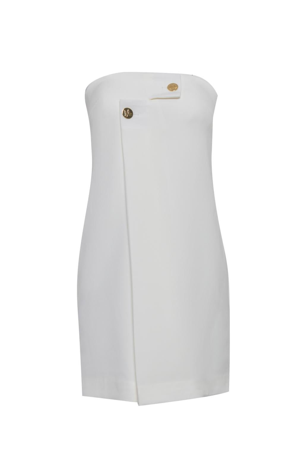 Mini dress decolletè con abbottonatura incrociata in tessuto tecnico - Monique Garçonne