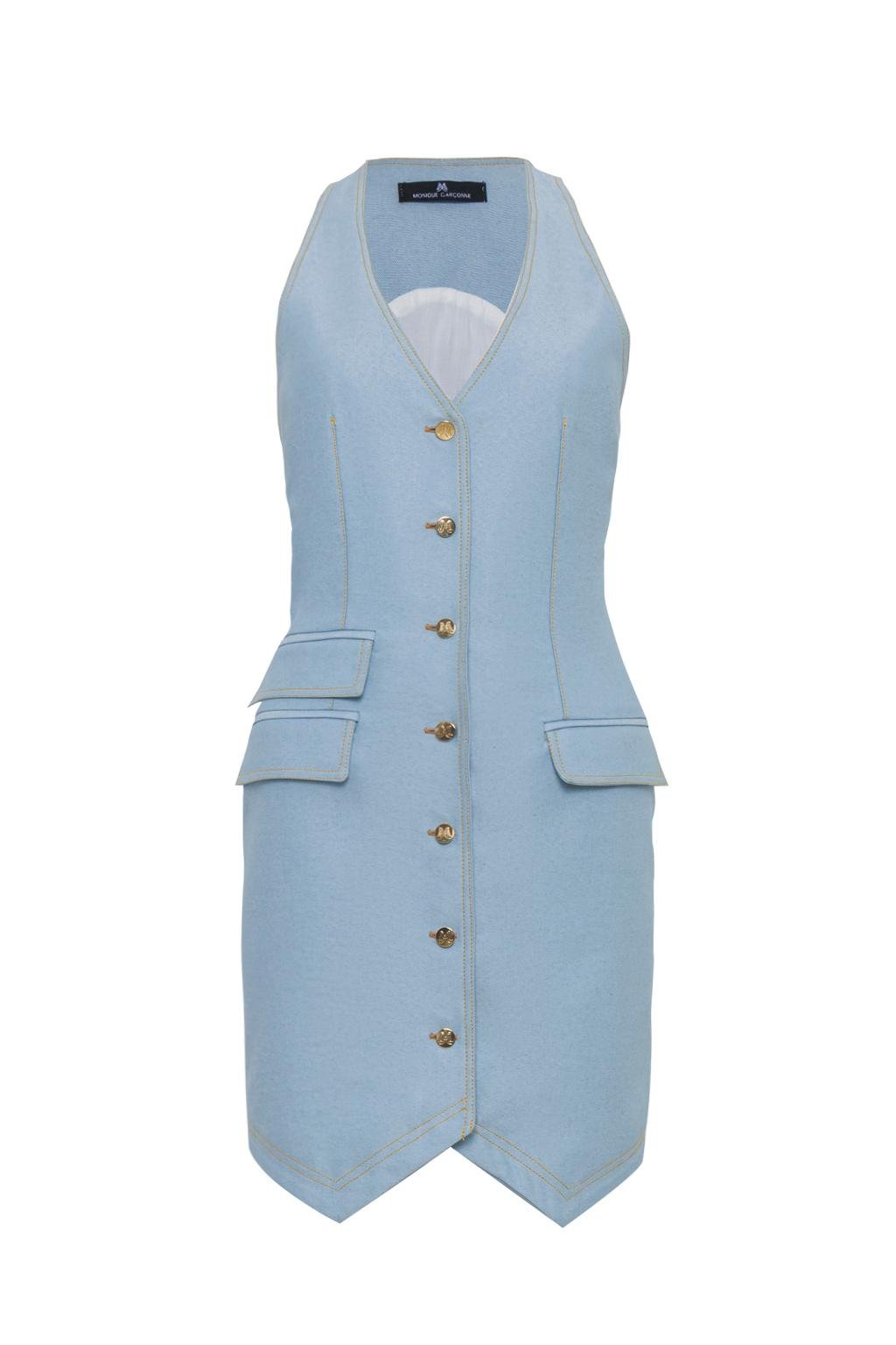 Mini dress gilet in tela denim - Monique Garçonne