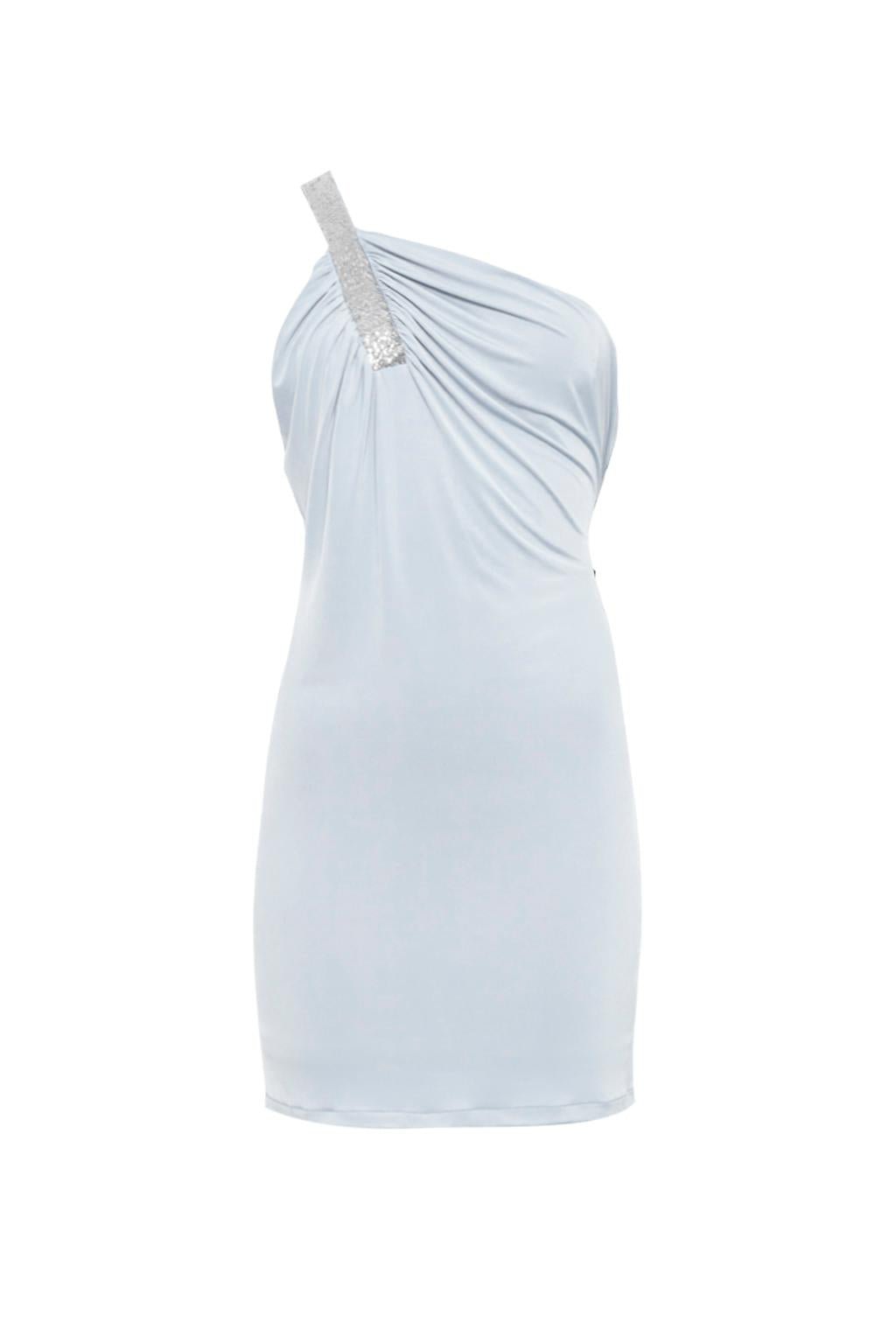 Mini dress monospalla aderente con bretella in paillettes realizzato in jersey - Monique Garçonne