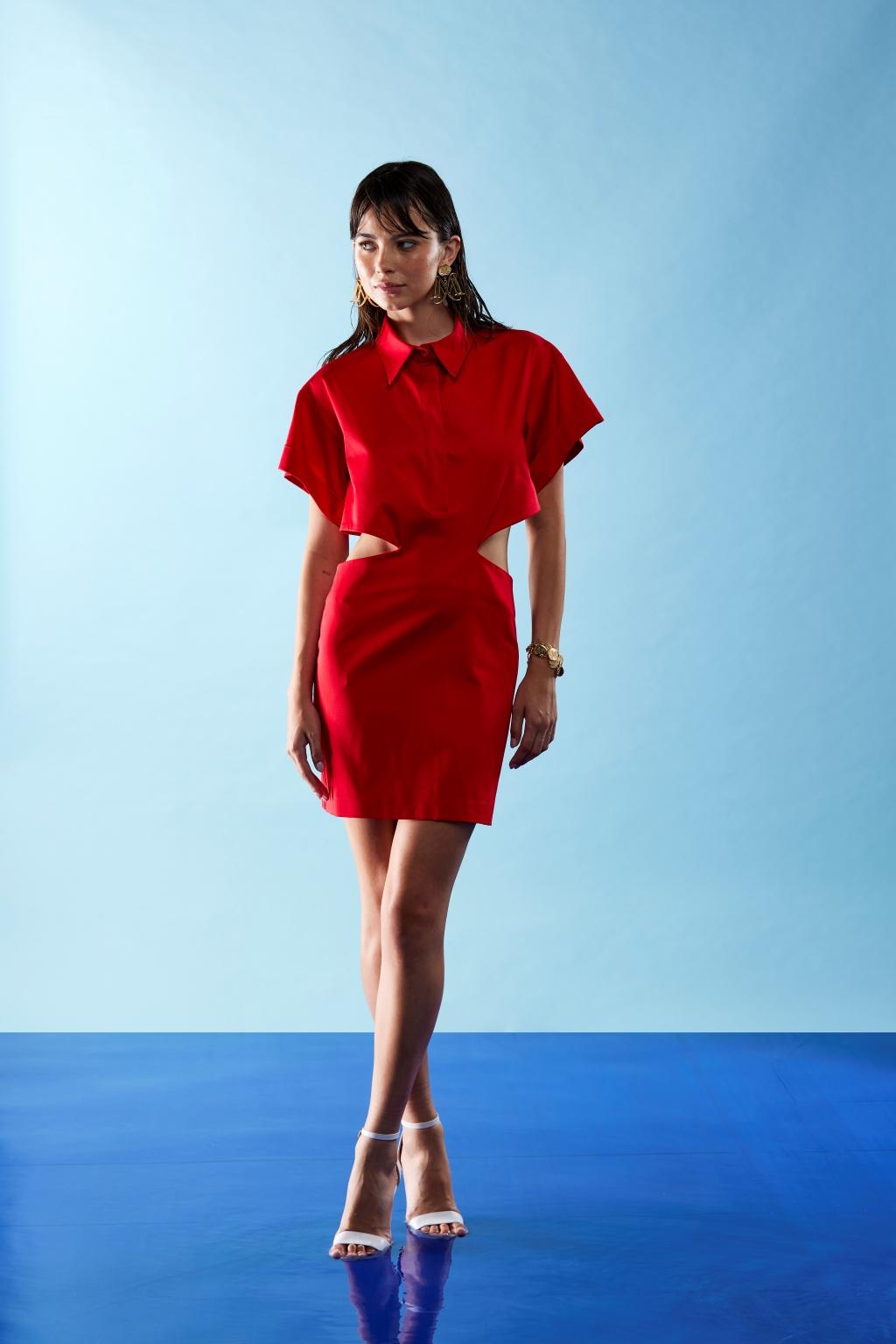 Mini dress polo cut - out in raso di cotone - Monique Garçonne