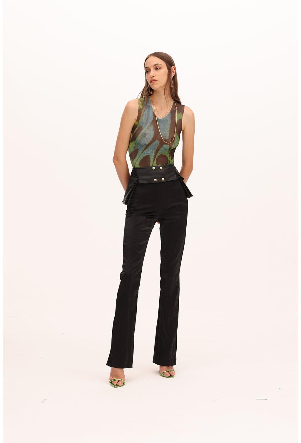 Pantalone dalla linea a zampetta in raso elastico operato - Monique Garçonne