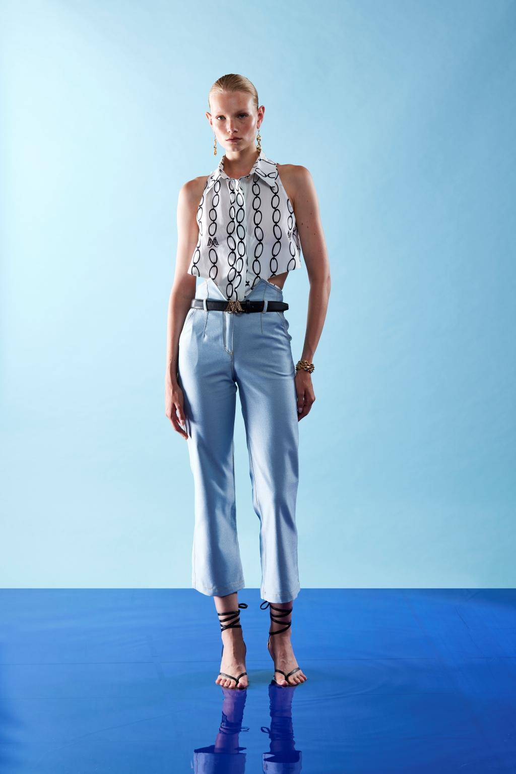 Pantalone palazzo alla caviglia in tela denim - Monique Garçonne