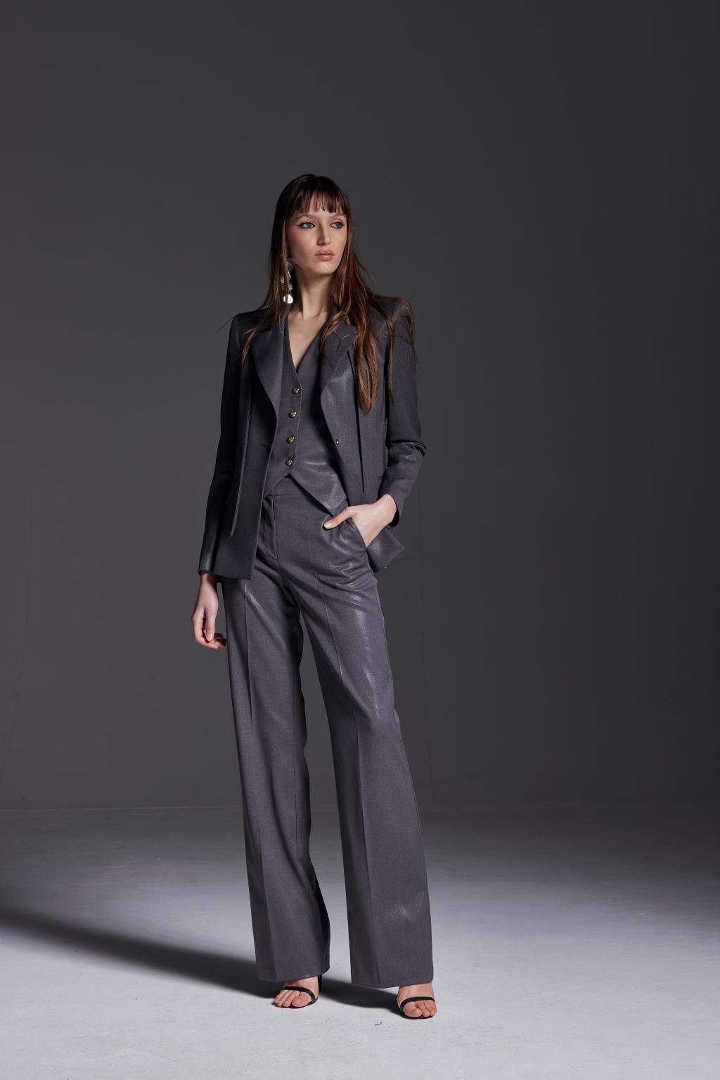Pantalone palazzo in poliviscosa laminata - Monique Garçonne