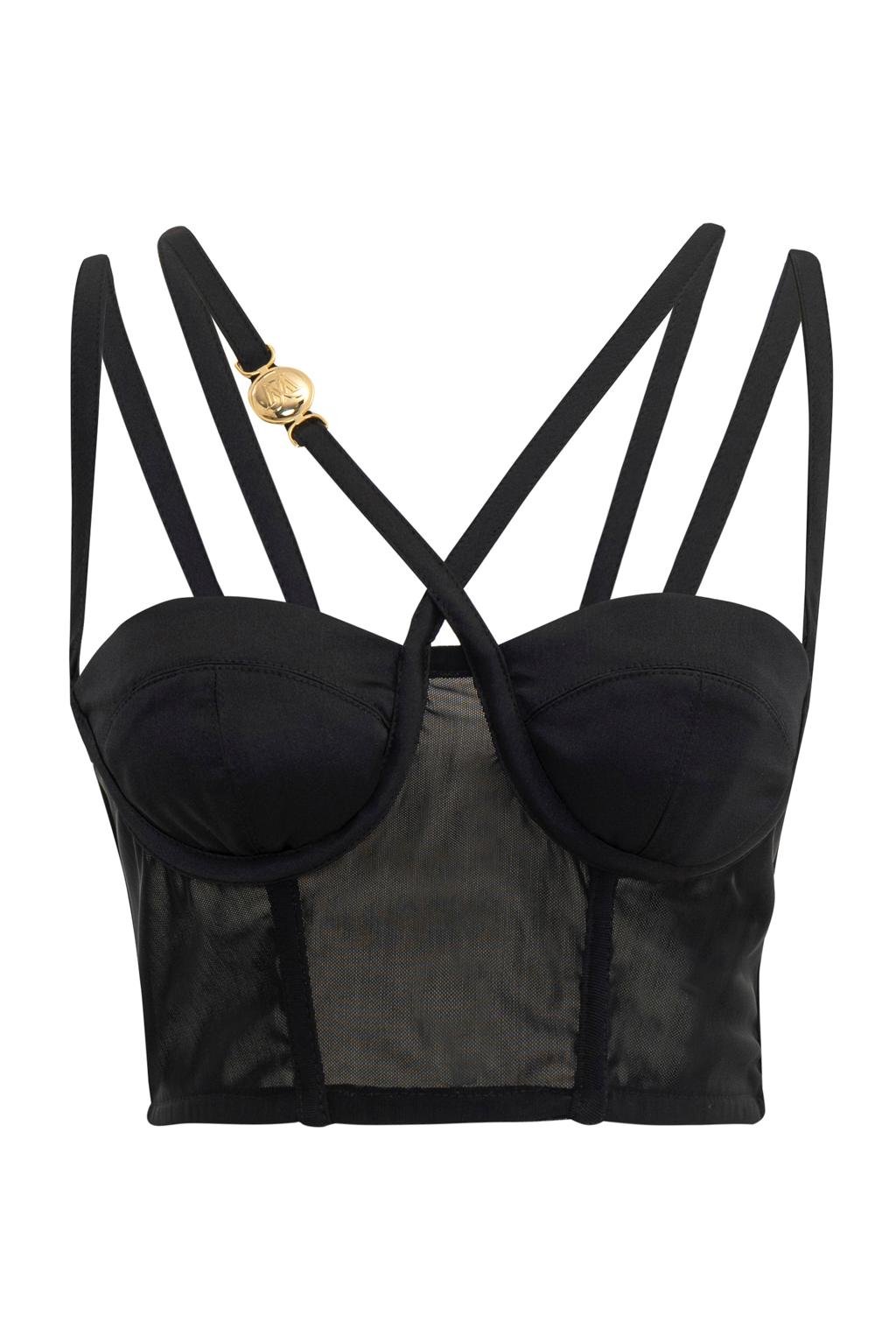 Top crop corsetto in raso duchesse e rete elastica - Monique Garçonne