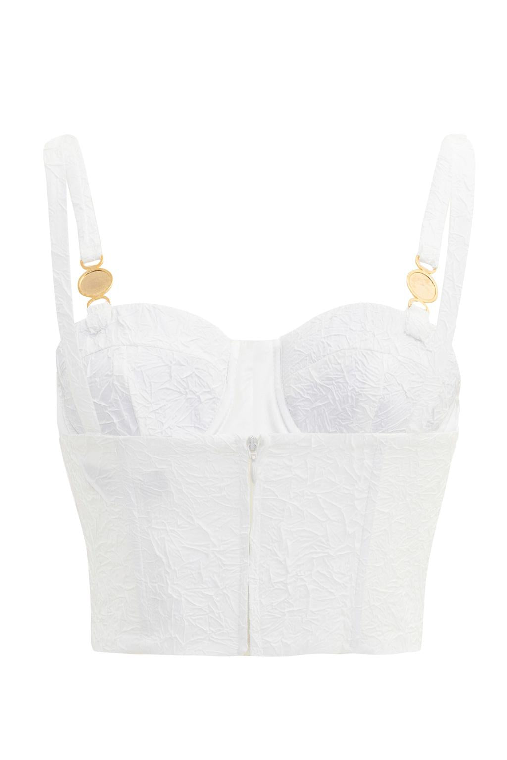 Top crop corsetto in tessuto effetto stropicciato - Monique Garçonne