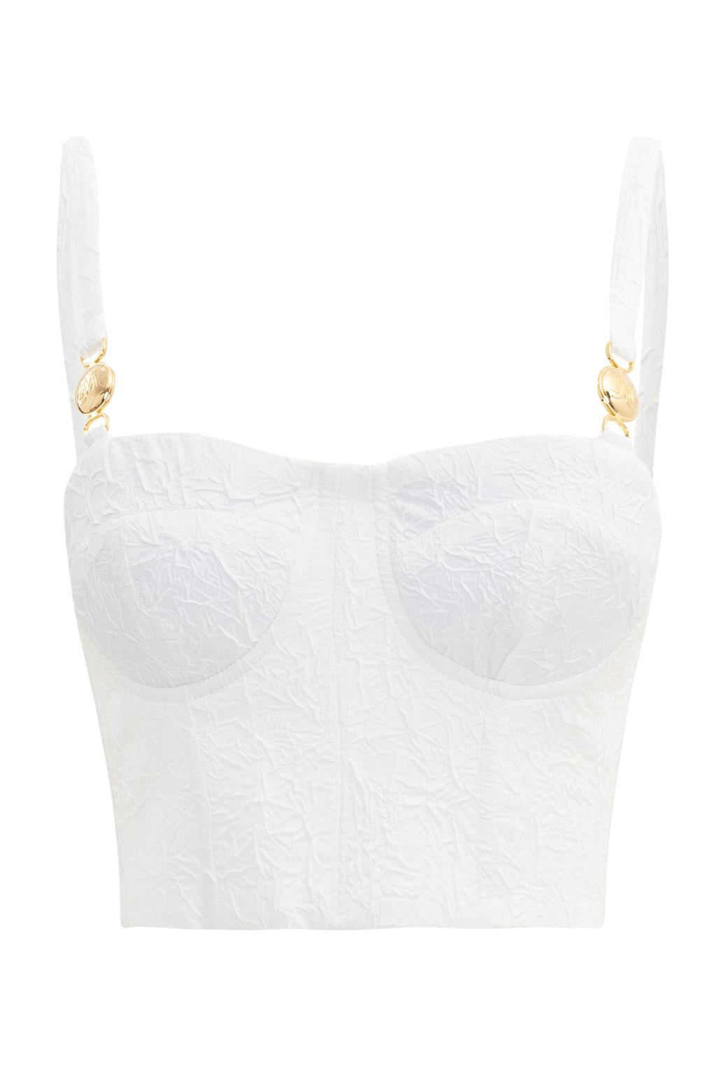 Top crop corsetto in tessuto effetto stropicciato - Monique Garçonne