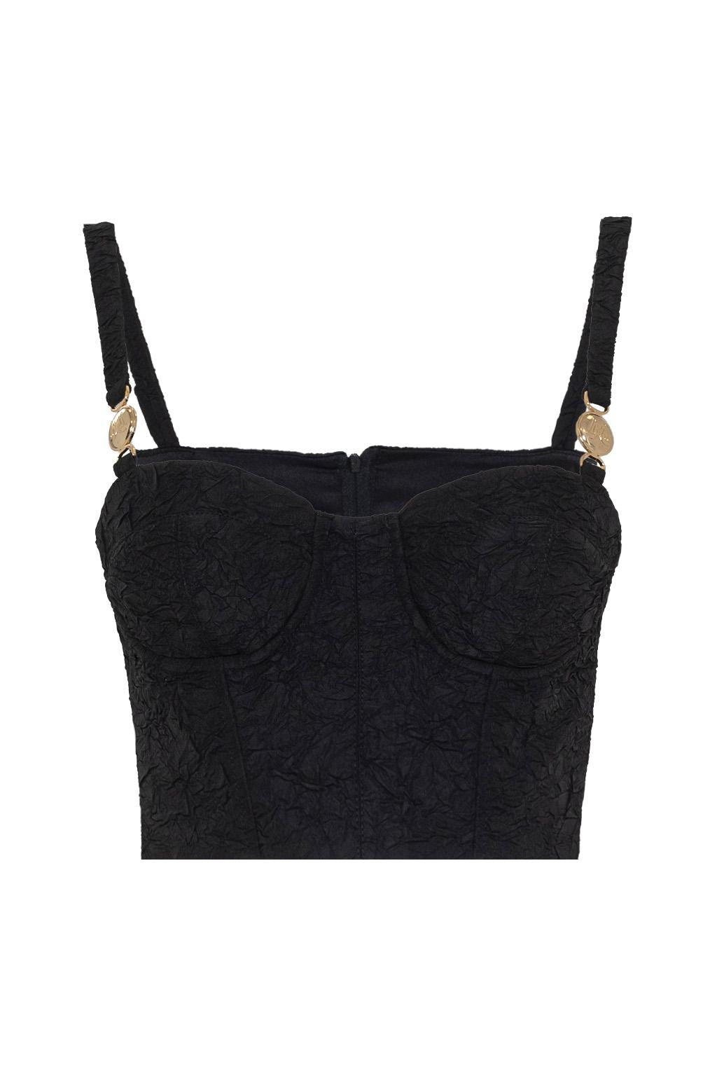 Top crop corsetto in tessuto effetto stropicciato - Monique Garçonne
